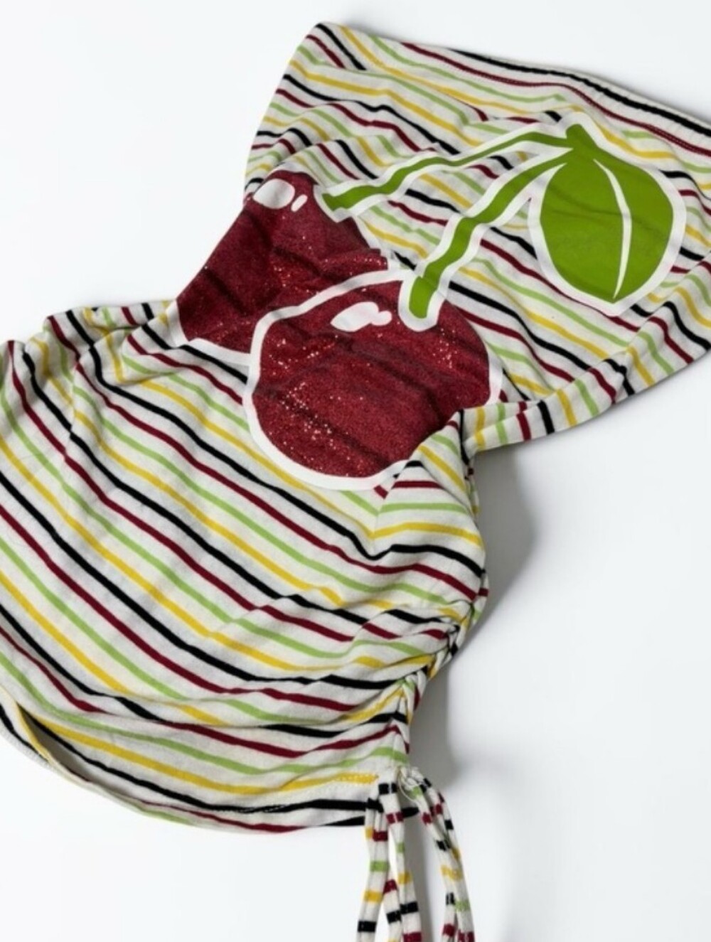 BONGO Striped Hooded Top with Glitter Cherry - Red & Green
